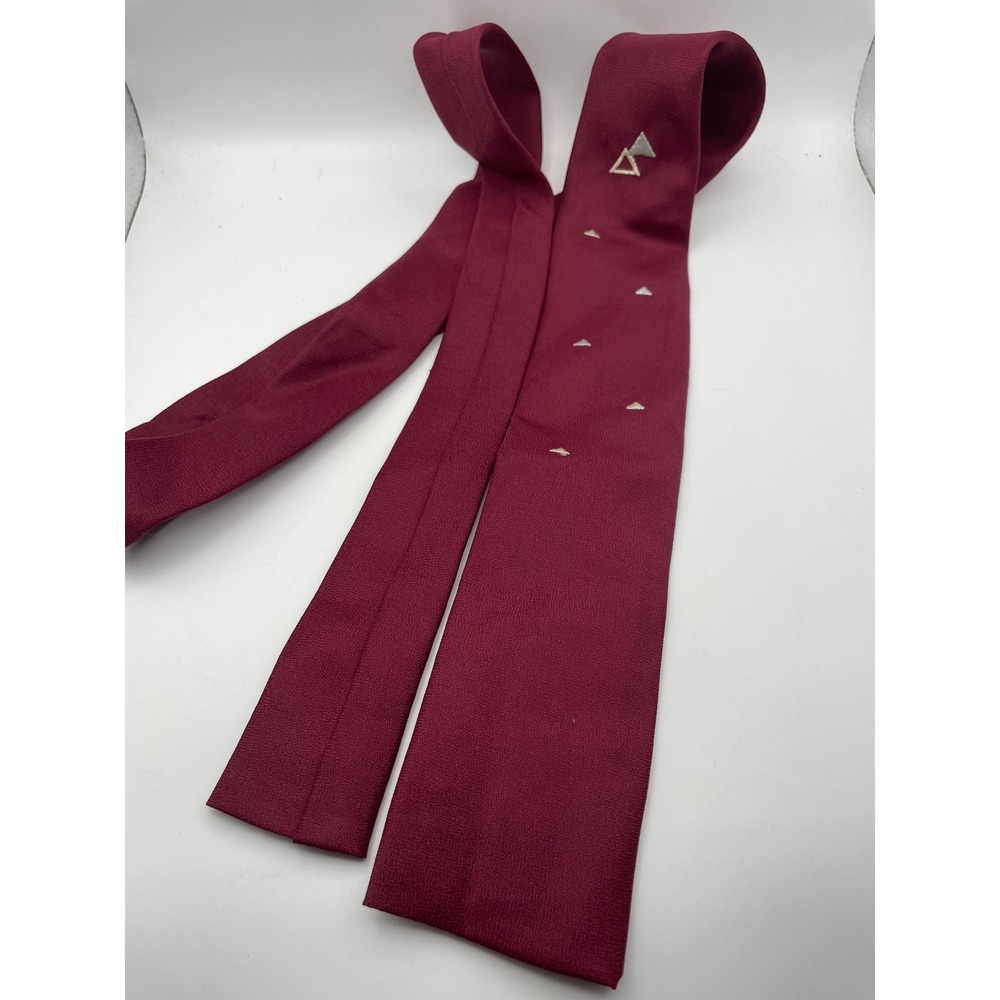 Haband Vintage Burgundy Nylon Silk Embroidered Geometric Square End Tie 2.5"